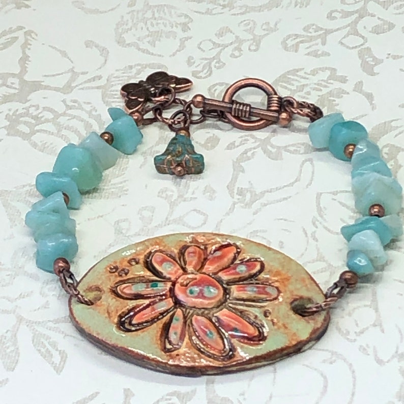 Flower Bracelet Ceramic Cuff Bracelet Essential Oil Diffuser Rustic Boho