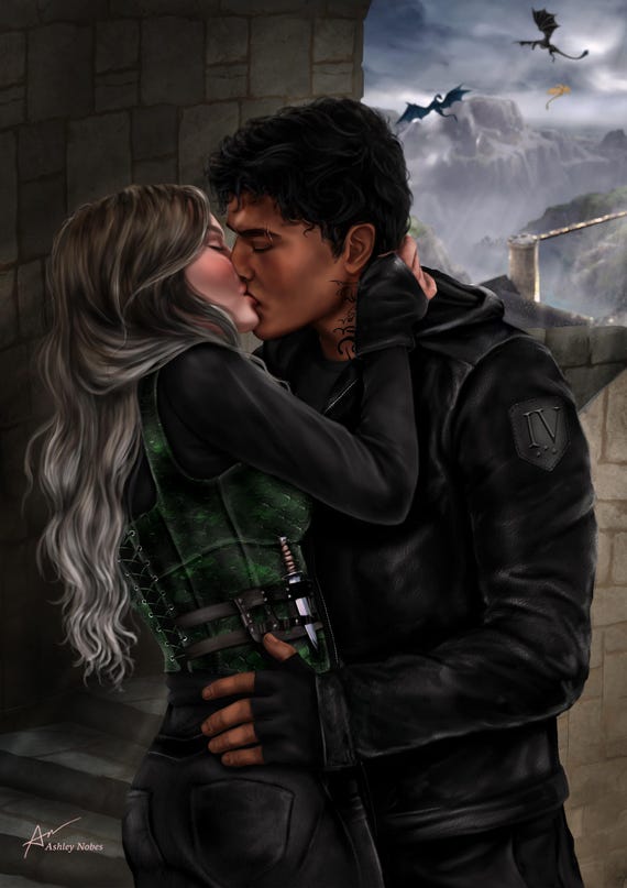 Violet and Xaden Kiss - Officially Licensed Fourth Wing Art Print