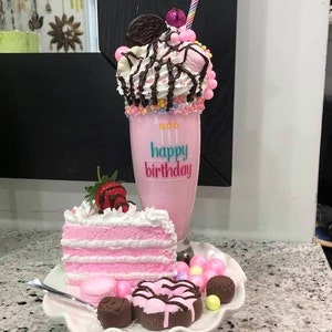 Happy Birthday Milkshake Parade. Parfait Desserts | Photo Props .Faux Desserts |Faux Treats.Birthday cake.