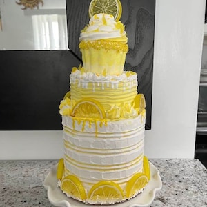 Fake Lemon Cake/Display Cake/Kitchen Cake Decor/Kitchen Staging Prop/Faux Food.