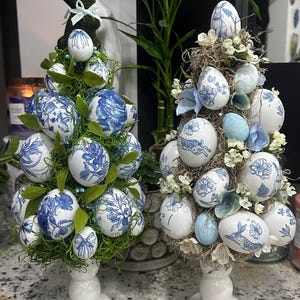 Handmade Chinoiserie Easter Tree Topiary with Decoupaged Eggs