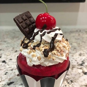Faux Red Velvet Cup Cake. Fake Food Display. Red Velvet Decorative Kitchen Prop Decor. Faux Cupcake