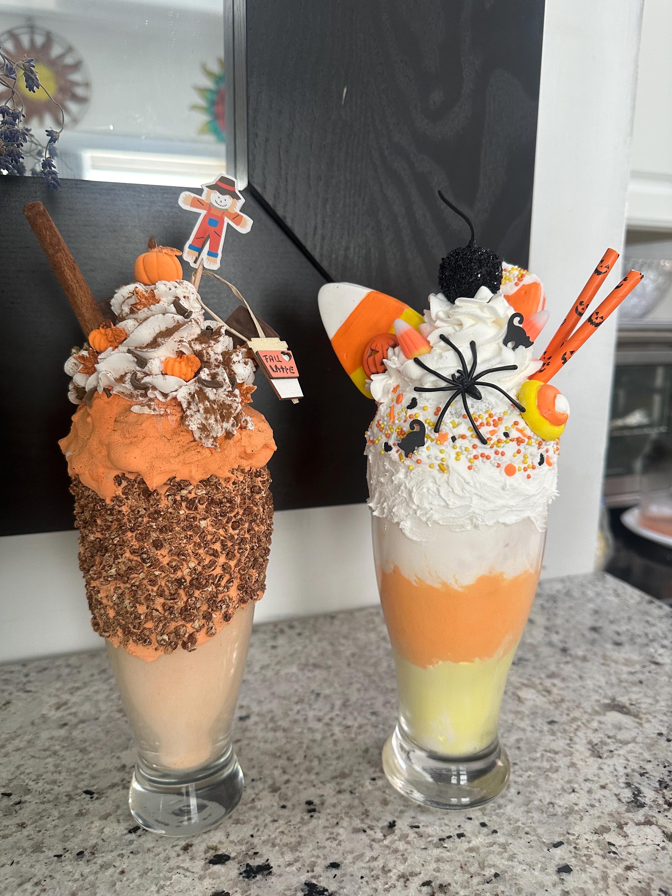 Fake Halloween Milkshake: Fall Latte Tiered Tray Decor