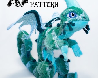 Cartamodello drago peluche PDF - Drago fata dell'acqua - Drago falena lunare - Drago acquatico - Drago fata - Regalo di festa fai da te