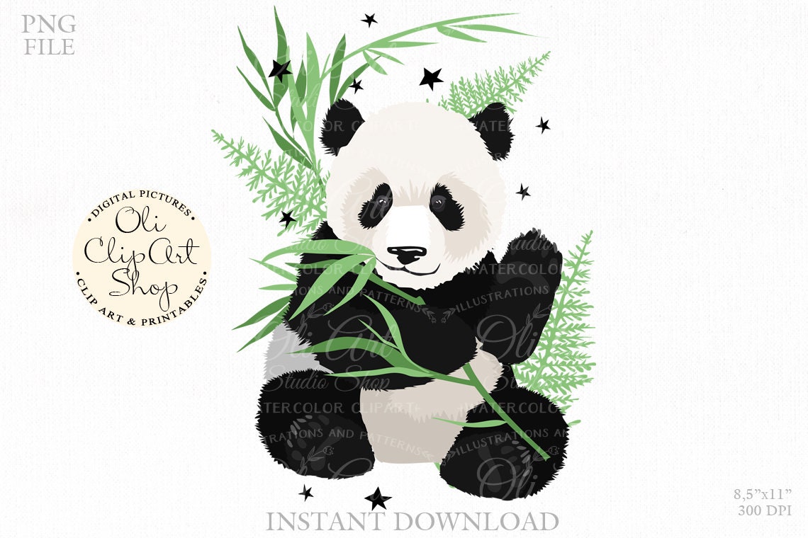 Digital clipart cute panda. Instant download. The use of | Etsy
