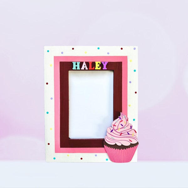 Rainbow Cupcake Picture Frame, Personalized