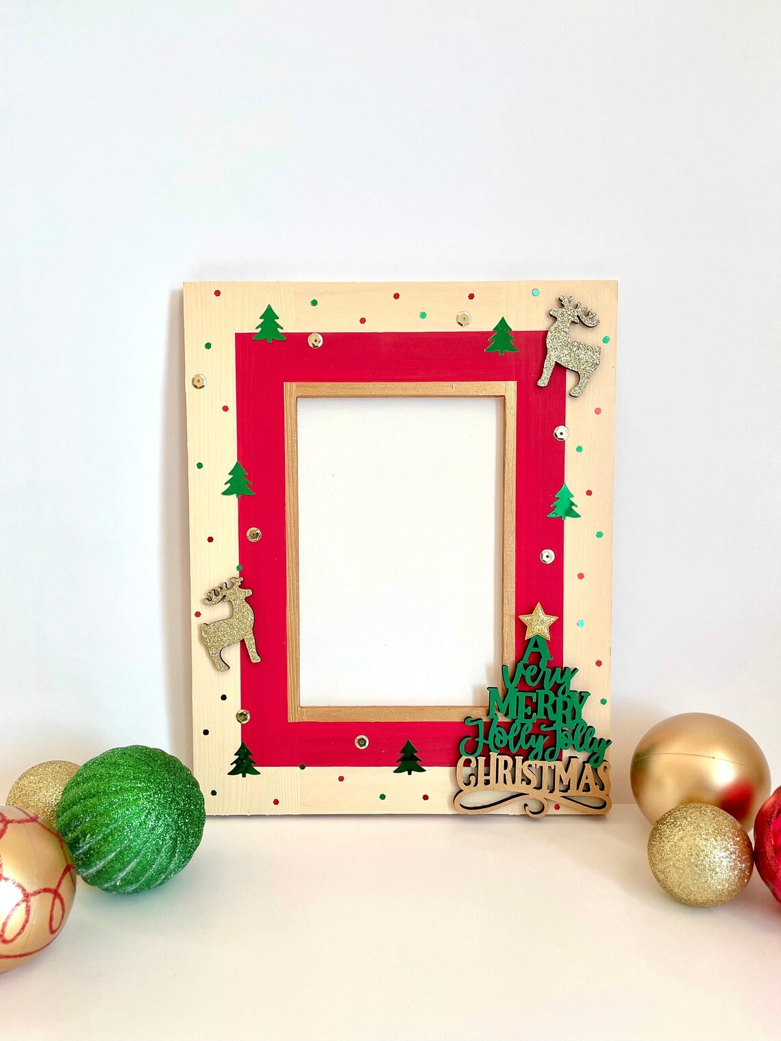Christmas Picture Frame, Christmas Tree and Reindeers Etsy