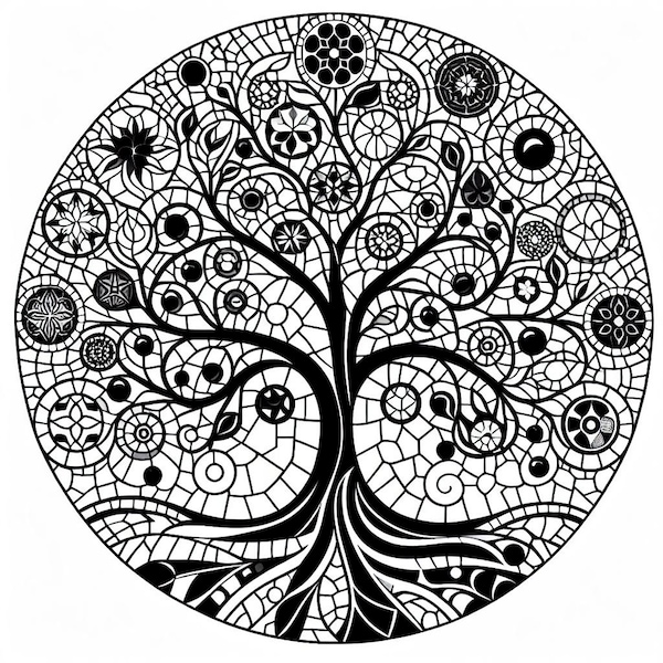 Elaborate mosaic tree of life template pack