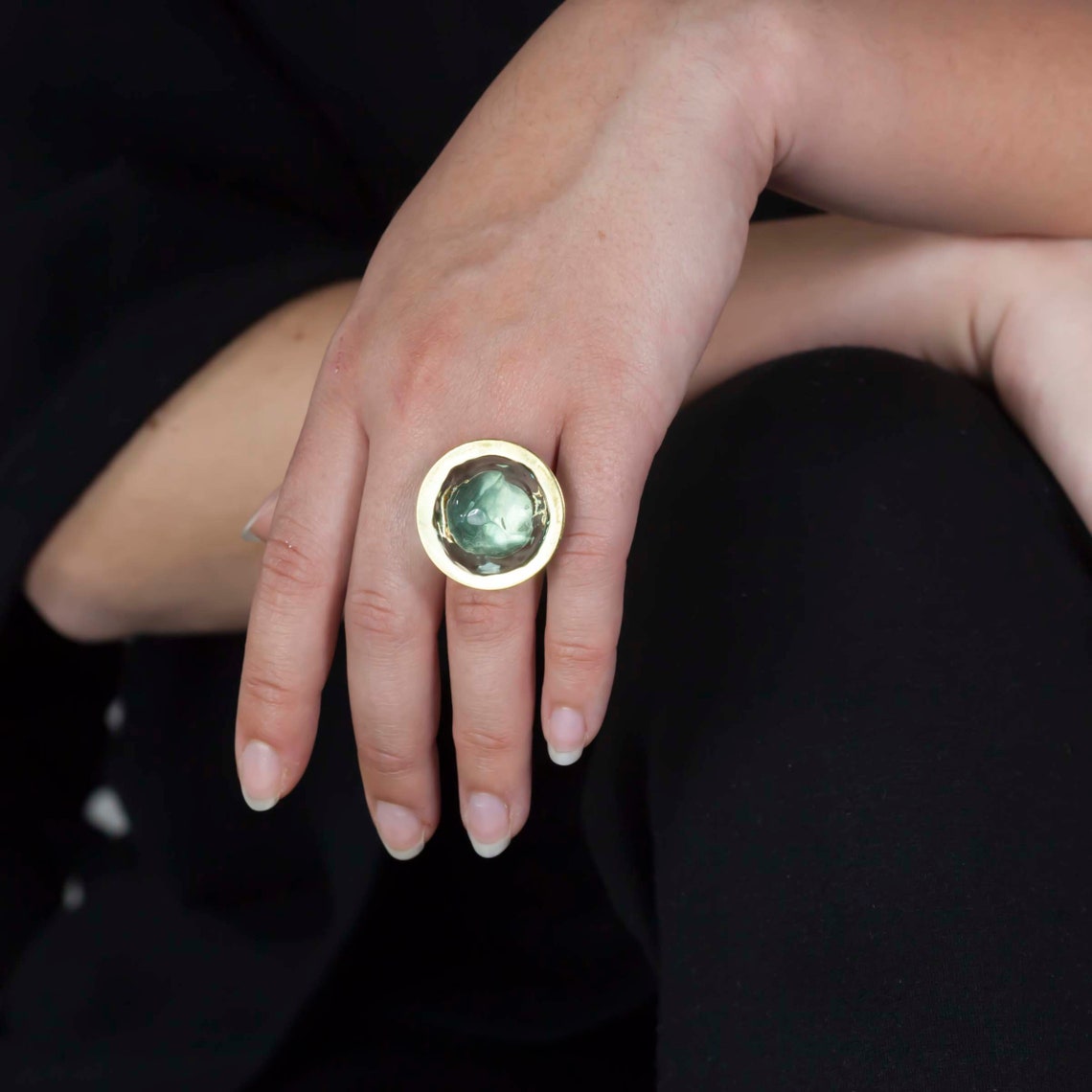 Large Circular Ring in sculpted glass and brass handmade in Etsy