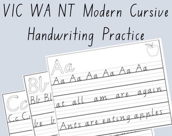 A-Z Alphabet Handwriting Letters Practice Sheet VIC WA NT Australia Cursive Dotted Third