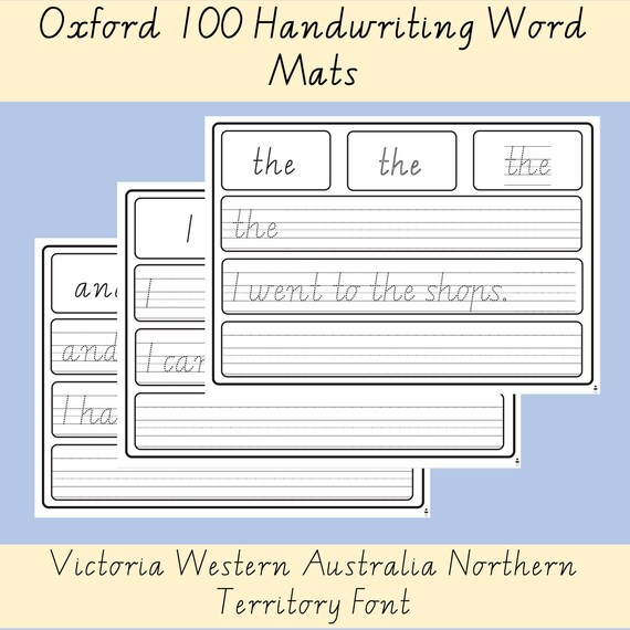 Oxford 100 High Frequency Words Handwriting Worksheets List VIC WA NT Font