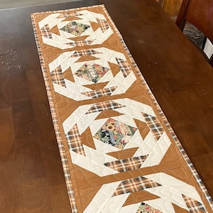 Fall Harvest Table Runner - 53&quot; x 14&quot; - Table Topper - Reversible, Fall Plaids, Quilted Table Runner