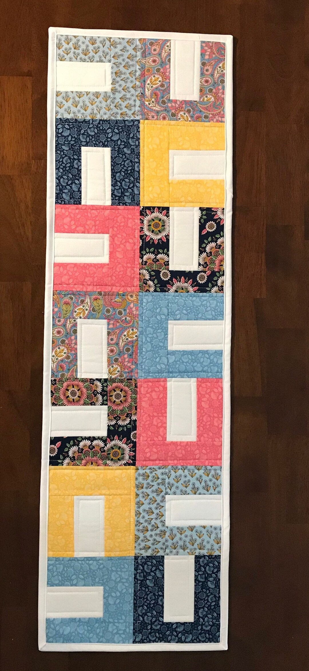 Color Blocks Quilted Table Runner/table Topper - Reversible - Etsy