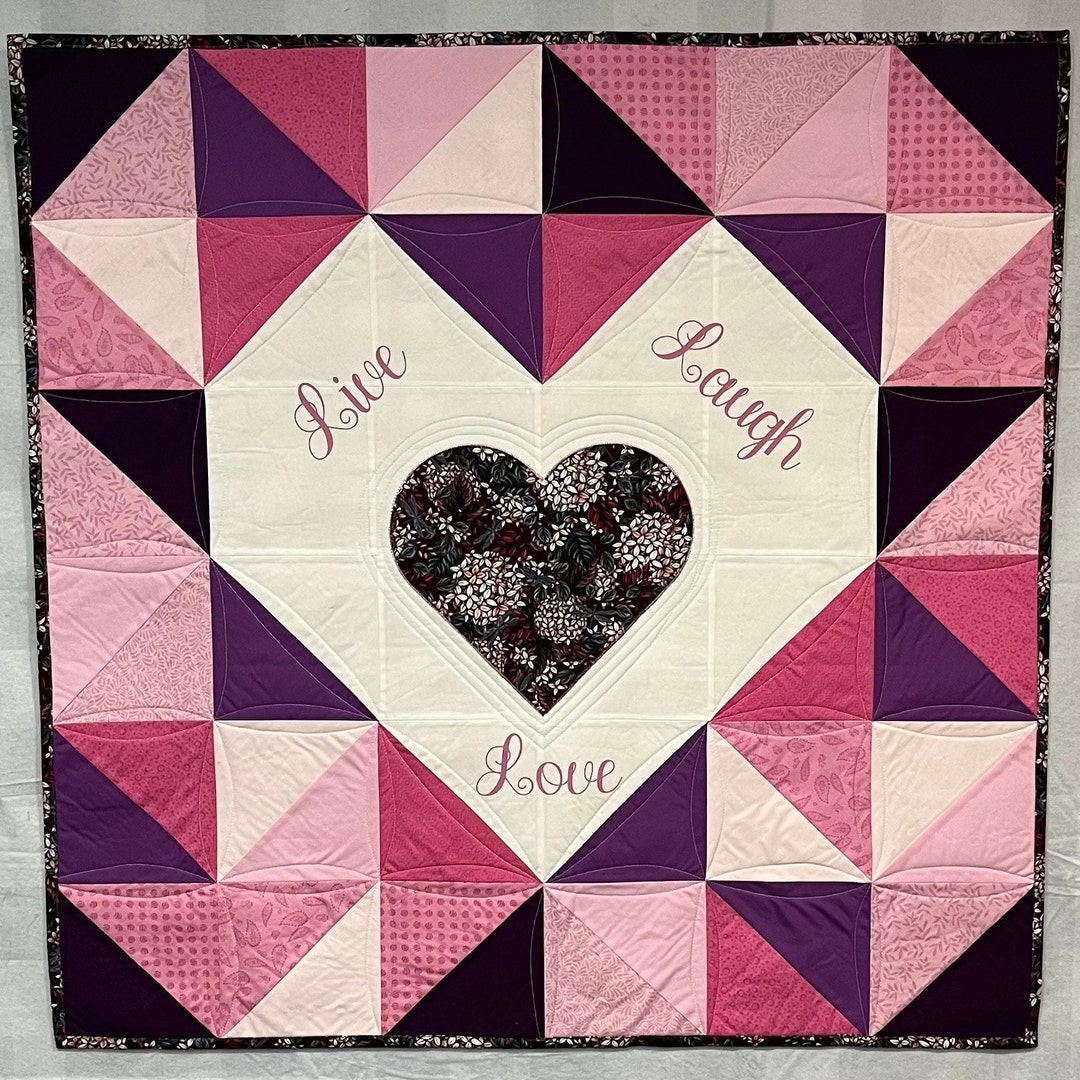 Quilted Wall Hanging: Pink & Purple Heart Applique, Valentine's Decor ...
