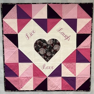 Quilted Wall Hanging: Pink & Purple Heart Applique, Valentine&#39;s Decor