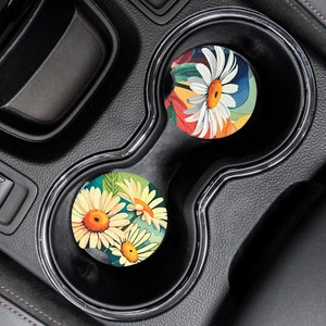 Floral Car Coasters: Neoprene Flower Cup Holder Coasters - Set of 2