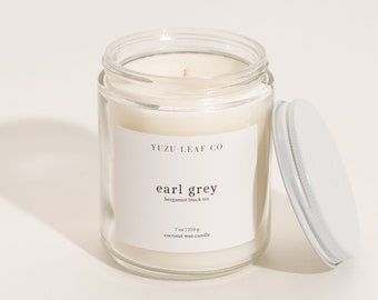 Earl Grey | Bergamot & Black Tea Scented Candle | 7oz Coconut Wax | Cotton Wick | Lightly Scented | Tea Scent | Luxury | Soothing Scent