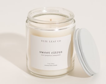 Sweet Citrus | Yuzu, Grapefruit & Mangosteen Scented Candle | 7oz Coconut Wax | Cotton Wick | Fruity Fragrance | Citrus | Fresh and Sweet