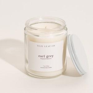 Earl Grey | Bergamot & Black Tea Scented Candle | 7oz Coconut Wax | Cotton Wick | Lightly Scented | Tea Scent | Luxury | Soothing Scent