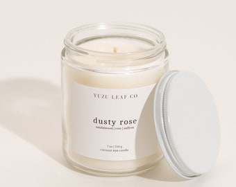 Dusty Rose | Rose, Sandalwood & Saffron Scented Candle | 7oz Coconut Wax | Cotton Wick | Unique Rose Scent | Fresh | Unisex