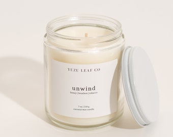 Unwind | Honey, Bourbon & Tobacco Scented Candle | 7oz Coconut Wax | Cotton Wick | Unique Masculine Fragrance | Cologne Scent