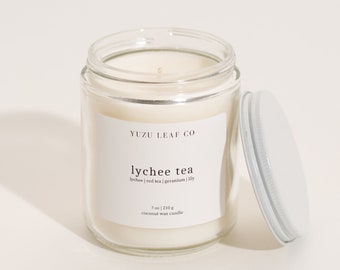 Lychee Tea Scented Candle | 7oz Coconut Wax | Cotton Wick | Fruity & Sweet | Lychee Jelly | Unique Scent | Asian Scents