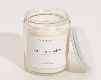 Kitchen Window | Rosemary, Sage, and Lavender Scented Candle | 7oz Coconut Wax | Cotton Wick | Herb Scented | Fresh and Clean Scent