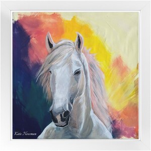 Art mural cheval blanc-cadre blanc, art cheval, peinture cheval blanc