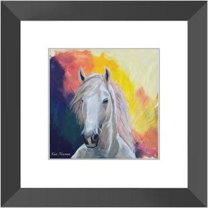 White Horse artwork-black frame, horse painting, horse wall art