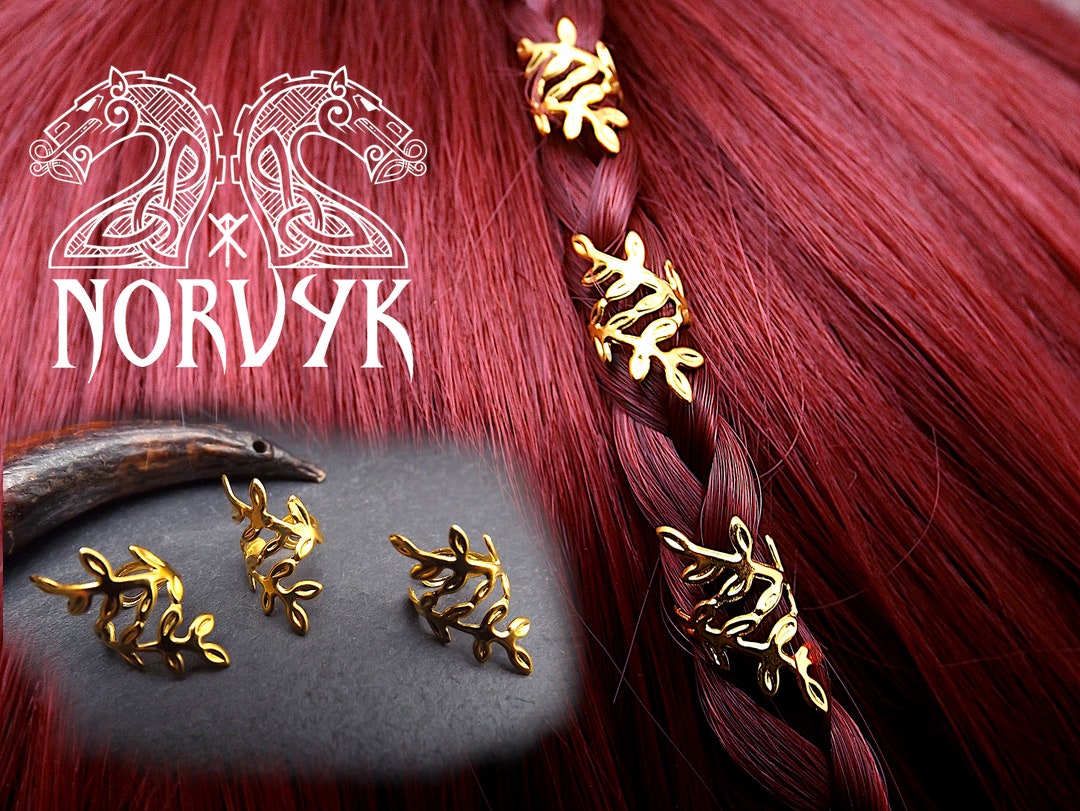 3 Hair Beads Gold Metal Leaves Dreadlocks Nordic Etsy