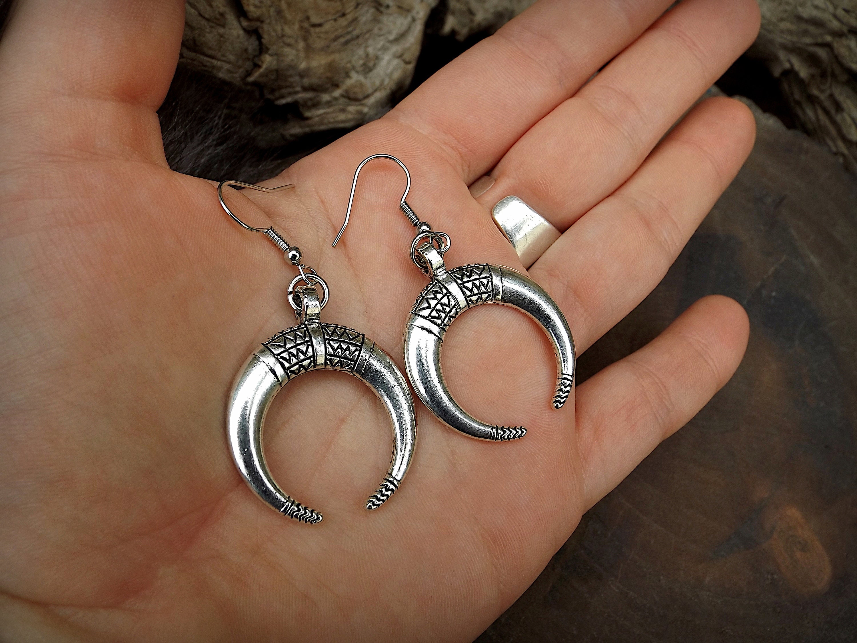 VIKING earrings Double metal horns Nordic Very light Etsy