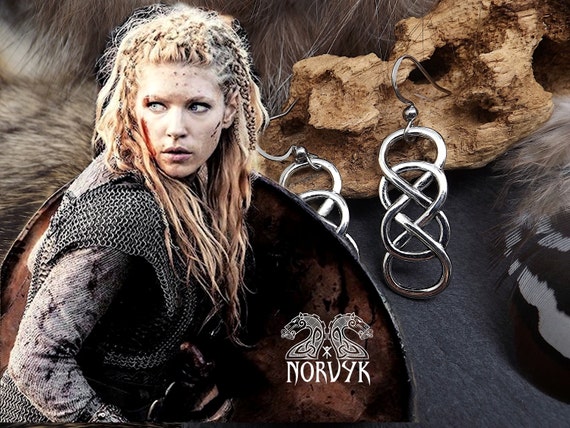 Lagertha inspired Viking Earrings Hand mounted in Silver colored