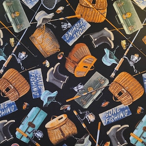 Fishing Tackle, for Timeless Treasures NATURE 6403. Fabric by the Yard and  Half Yard. Fishing Fabric, Novelty Fabric, Men's Fabric. 