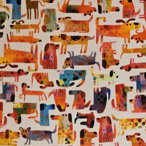 Dog fabric, &quot;Fur-ever Friends&quot; by Windham fabrics. #54529D. Sold by the yardage and half yard cuts. Dog fabric, Dachshund dog fabric.