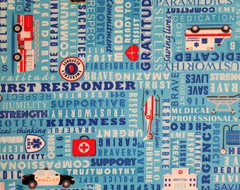First responder fabric by Sykel Enterprises. Fabric by the yard, half yard and fat quarters. rescue fabric, emergency fabric, police fabric.