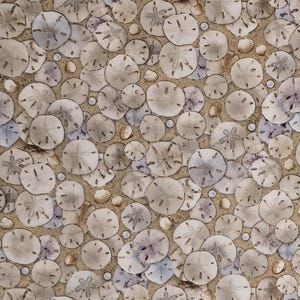 Sand dollars, Landscape Medley by Elizabeth&#39;s Studio #619. Sold by the yardage and half yard cuts. Nautical fabric, sand dollar fabric.