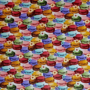 New! Macaroons, Tweets and Treats by Henry Glass Co. #3005. Fabric by the yard and half yard. Food fabric, novelty fabric.