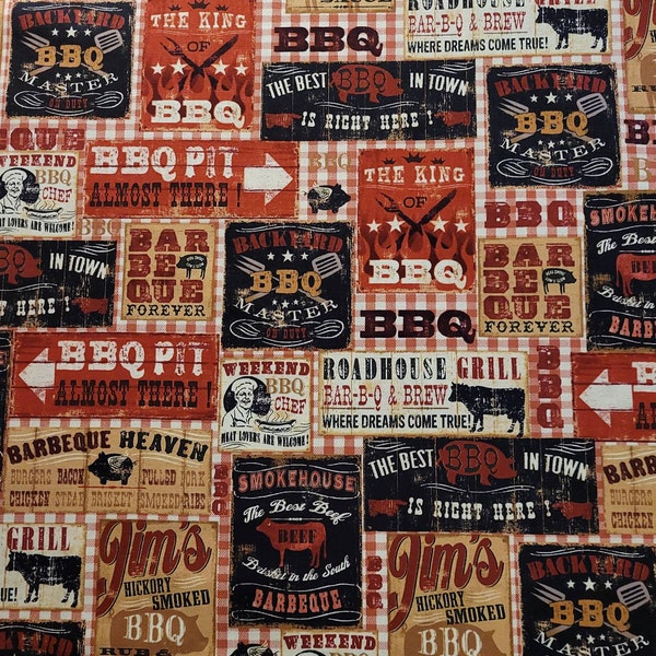 Barbecue fabric, by Robert Kaufman, pattern D# 13283.  BBQ fabric, summer fabric. Fabric by the yard, men's fabric, apron fabric