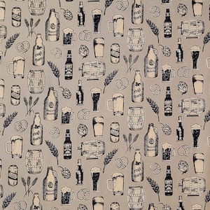 Beer fabric, by Dear Stella, #Stella1628. Fabric by the yard, half yard and fat quarters. Novelty fabric, food fabric, drink fabric.