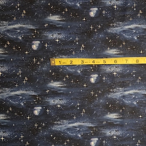 Night sky fabric, Landscape medley#430 for Elizabeth's Studio. Sold by yardage and half yard cuts. Landscape fabric, cloud fabric, moons. image 2