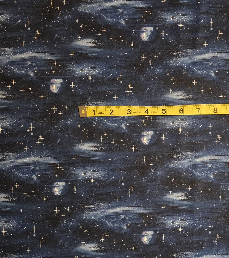 Night sky fabric, Landscape medley#430 for Elizabeth's Studio. Sold by yardage and half yard cuts. Landscape fabric, cloud fabric, moons. image 2