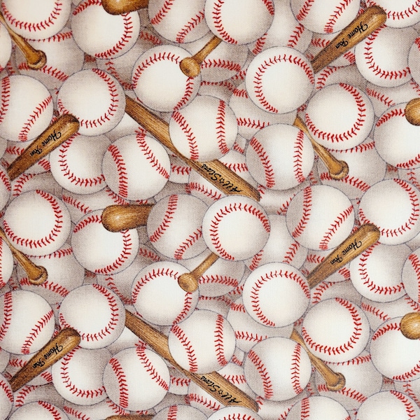 Baseball/bats fabric by Elizabeth's Studio # 112 Fabric by the yard 1/2 yard and fat quarters. Baseball fabric, sports fabric.