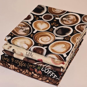 Fresh brewed, Coffee fabric bundle, 5 different fabrics in fat quarter, half yard 1 yard bundles. Coffee fabric, Free Shipping!