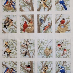 Bird fabric panel, by Tracy Lizotte for Elizabeth&#39;s Studio.#4309 measures 24&quot; x 44&quot;. Cardinal fabric, robin fabric Bird fabric, fabric panel
