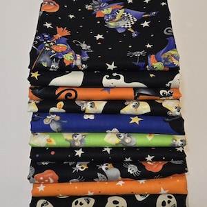 Halloween fabric bundle, 10 fabrics, fabric by Henry Glass. Sold in fat quarters and half yard bundles. Glow in the dark fabric. Free Ship!