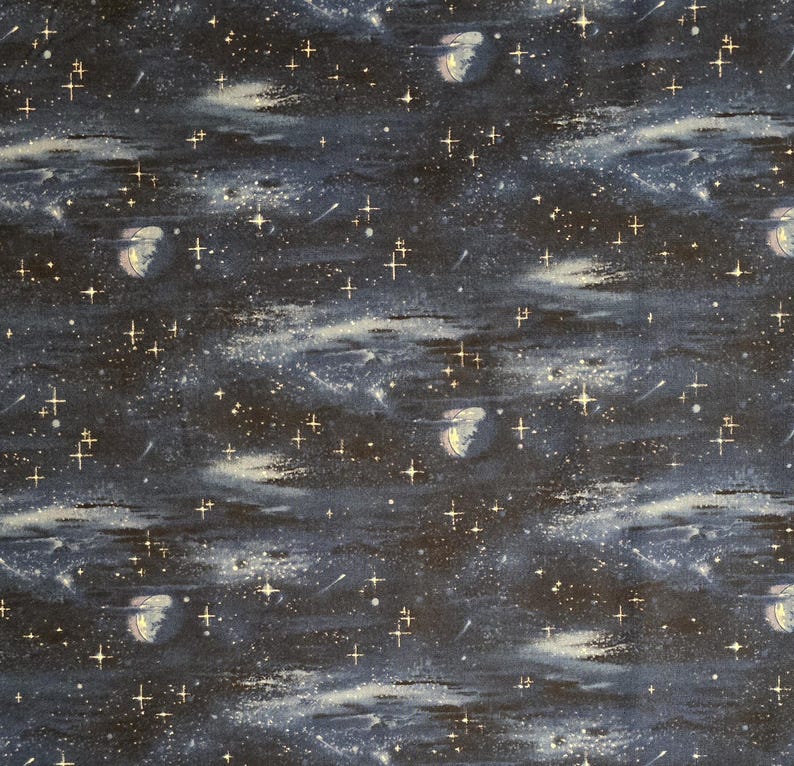 Night sky fabric, Landscape medley#430 for Elizabeth's Studio. Sold by yardage and half yard cuts. Landscape fabric, cloud fabric, moons. image 1