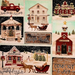 Christmas fabric, Winter Farmhouse by Fabric Edition. Fabric by the yard, half yard and fat quarters. Christmas fabric, Red truck fabric .