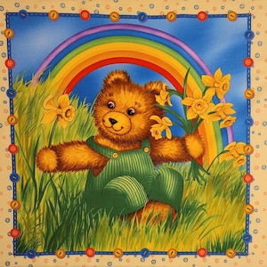 Corduroy fabric panel 23 1/2 x 44 by Timeless Treasures, two 18&quot; squares per panel. # Corduroy-C1168. Children&#39;s fabric, fabric panels.