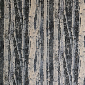 Blue birch tree fabric,"Under the Moonlight" by Abraham Hunter for 3 wishes.  Sold by the yardage, half yard cuts. Birch tree fabric.