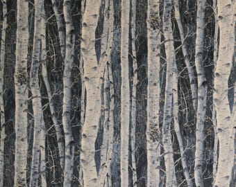 Blue birch tree fabric,"Under the Moonlight" by Abraham Hunter for 3 wishes.  Sold by the yardage, half yard cuts. Birch tree fabric.